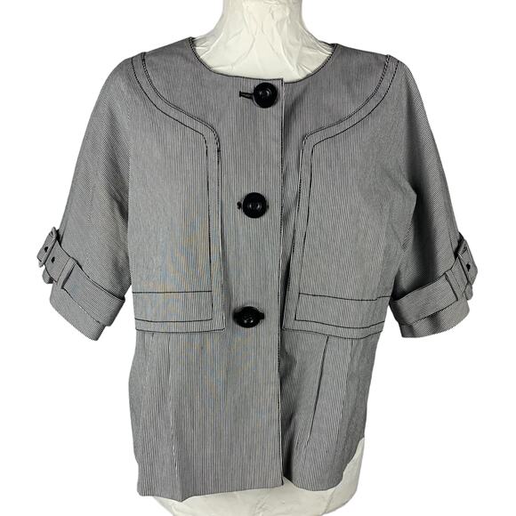 Kenneth Cole Reaction Short Sleeve Blazer Women 12 Pin Stripe Business Casual - Picture 5 of 12